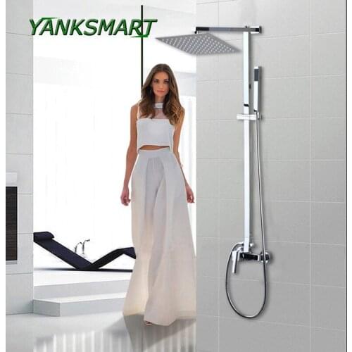 YANKSMART Bathtub Bathroom wall mount shower set + control valve hand sprayer 8 inch shower head SET