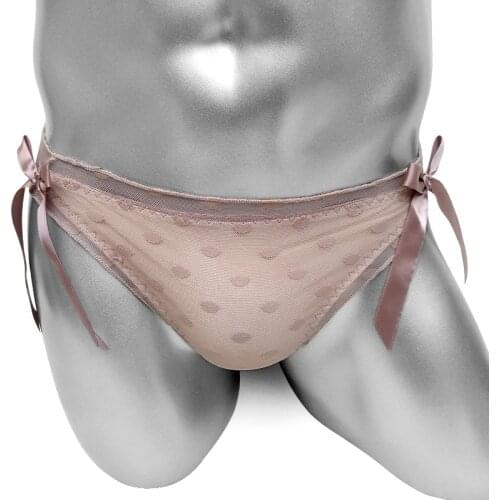 Mens Lingerie Underwear With Bowknot Sissy Panties Briefs Transparent Back Low rise Dot Mesh Knickers Gay Panties Underpants