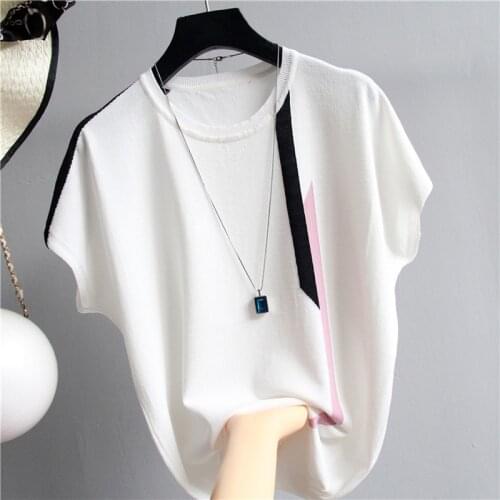 2019 summer New female sweater Pure knit sweater and pullover Round neck cashmere sweater Short-sleeved striped sweater