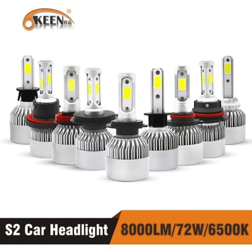 OKEEN 2pcs S2 H4 H7 H11 H1 Car LED Headlight Bulbs 72W LED H7 9005 9006 H3 9012 H13 COB Automobile Headlamp 6500K White 12V 24V