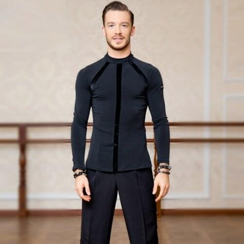 Autumn Winter MenS Ballroom Latin Dance Tops Black Long Sleeves Latino Dancing Clothes For Male Ballroom Practice Wear DL5231