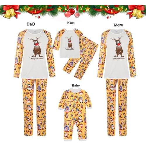 Christmas Family Matching Pajamas Set Print Adult Kid Family Matching Home Clothes Top+Pants Xmas Sleepwear Pjs Set Baby Romper