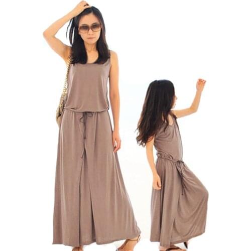 Family Look Girls Long Dresses Summer Sleeveless Mom Daughter Casual Clothing Beach Dresses Family Outfits