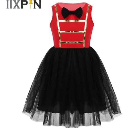 Tutu Dress Girls Kids Dance Showman Costume Sleeveless Mesh Ballet Dance Dress Halloween Cosplay Stage Performance Party Dress