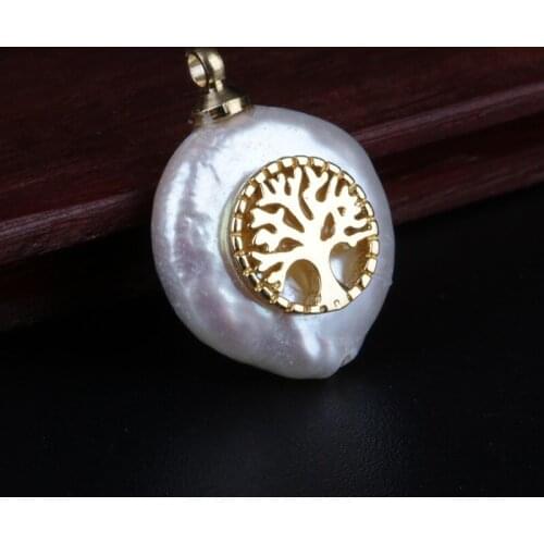 Gold tiny tree of life charms natural freshwater pearl bead pendant charm for jewelry making for choker earring
