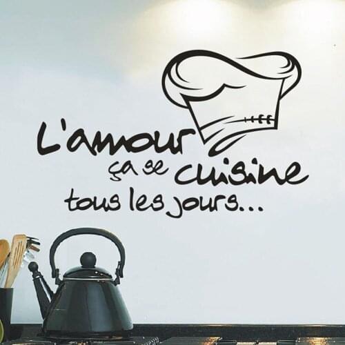 Simple Cuisine Chef Cap Wall Sticker Kitchen Decor DIY Sticking Poster Black French Letter Stickers Removable Drop Ship LW51