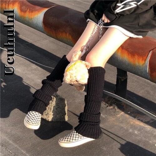Ucuhulnl Punk Solid Black Cool Knit Long Socks Women Outdoor Knee High Elastic Leg Warmers 2021 Lady Warm Slim Gothic Hip-hop