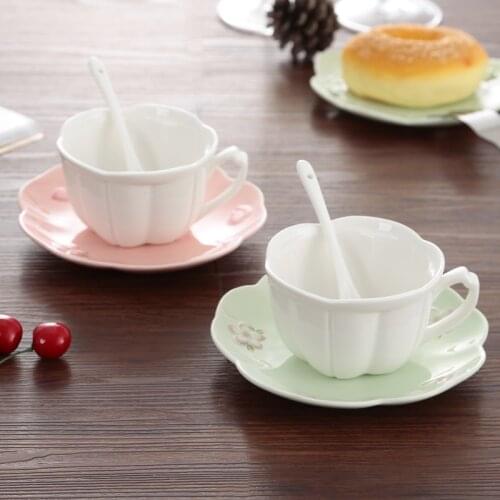 Japanese cherry blossom ceramic coffee cup saucer set sakura pink afternoon tea teacup dish spoon