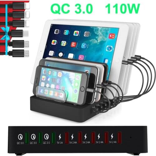 Multi USB Charger 8 Ports QC 3.0 Fast Quickly Charger For Iphone 8 X 11 Pro Samsung S10 iPad 6 Port Carregador Dock Station