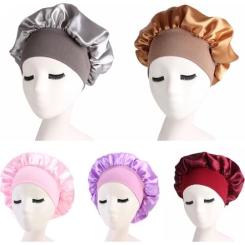 Womens Satin Solid Wide-brimmed Sleeping Hat Night Sleep Cap Hair Care Bonnet Nightcap For Women Men Unisex Cap bonnet de nuit