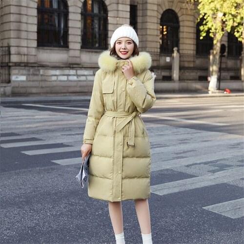 Ladies jacket white duck down jacket women winter new style Korean thick mid-length fur collar jacket