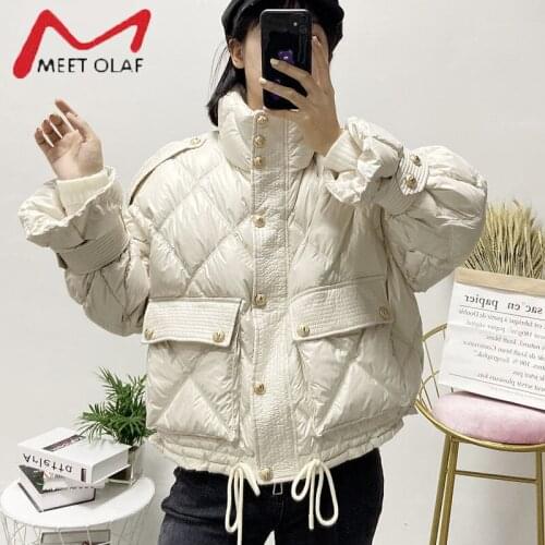 Winter 90% White Duck Down Jacket Female 2021Stand Collar Drawstring Fashion Puffer Coat Women Thick Warm Down Parkas Outwear