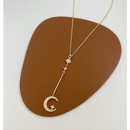 Minar Elegant Sparkly CZ Zircon Moon Star Pendant Necklace for Women Girls Metallic Thin Chain Necklace Accessories Gifts