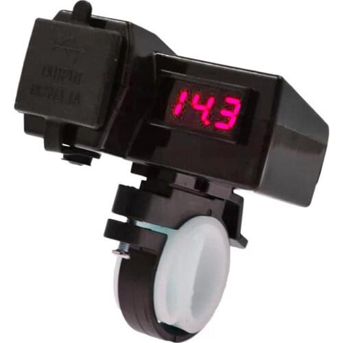 12-24V Dual USB Motorcycle Handlebar Charger Socket Adapter Digital Voltmeter Motorcycle Charger