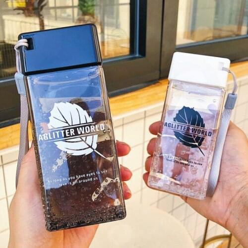 350ml Simple Square Water Cup Personality Hand Bottle Creative Portable Maple Leaf Warmer Cup Leak-proof Plastic Cups