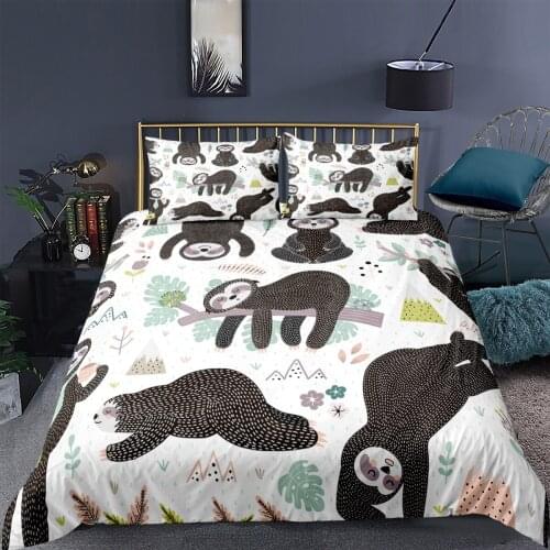3D Printed Duvet Cover Pillowcase Cute Sloth Pattern Bedding Set Quilt Cover For Child Kid Bedroom Single Double Queen King Size