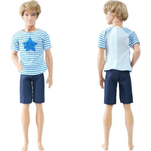 BJDBUS Man Doll Outfit Striped T-shirt Tops Pants Shorts Daily Casual Beach Summer Wear Accessories for Barbie’s Friend Ken Doll