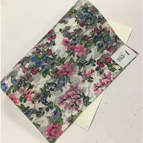 135x30cm Floral Printed Embroidery Lace Mesh Glitter Synthetic Leather Sheet for Making Shoes/Bags/DIY Accessories/Hair Bow