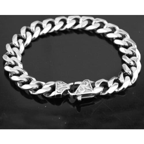 Granny Chic 15mm Wide 7-11 inch Mens Bike Silver Color Stainless Steel Miami Curb Cuban Link Chain Bracelet Jewelry