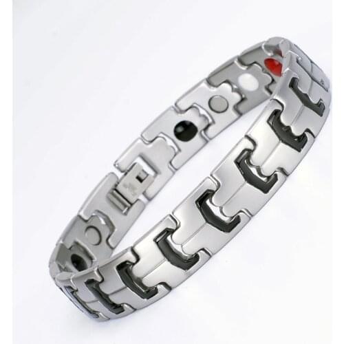 Health Energy Bracelet Male Stainless Steel Magnetic Bracelet with 4 Elements Men Germanium Bracelets Bangles for Men Jewelry