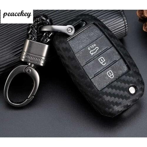 Carbon Fiber silicone Car Key Case Keychain for Kia Forte Niro Optima Sedona Sorento Soul Sportage Remote Cover key holder