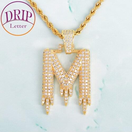 Solid Back Drip Bubble Letters Single Pendant For Men Women Gold Color AAAA Cubic Zircon Necklaces Hip Hop Jewelry