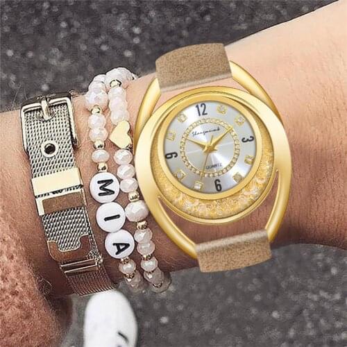 Luxury Creative Fashion Quicksand Ball Watches Female Casual Leather Watch for Women Gift Clock Relogio Feminino