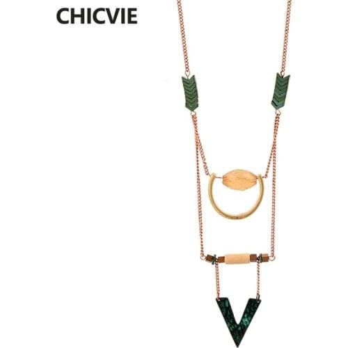 CHICVIE Popular Hyperbole Natural Stone Beads Necklaces Gold Color Pendant Necklaces for women Luxury Love Jewelry SNE160262