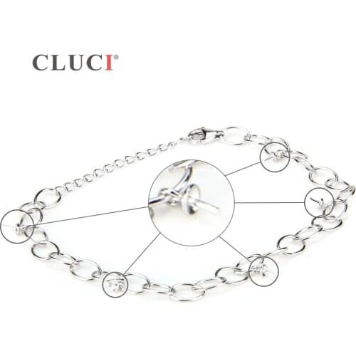 CLUCI Simple Silver 925 Bracelet with Five Pearl Charms Mounting for Women Sterling Silver Lobster Clasp Bracelet SB037SB