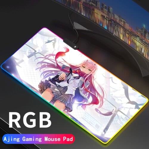 Darling In The Franxx Anime Zero Two Mouse Pad RGB 02 Mice Carpet Mousepad LED Gaming Accessories for Pc Desk Support DIY
