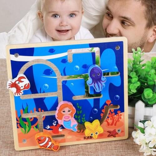 Wooden Urban Rail Transit Maze Early Education Puzzle Hand Grabbing World Mermaid Puzzle Childrens Toys Gift Homing Game