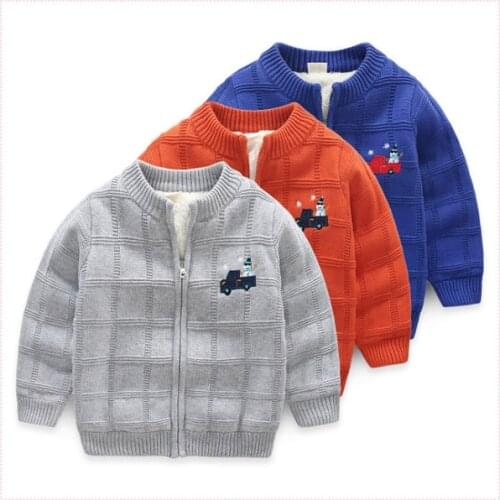 Childrens sweater and fleece thickened autumn winter style boys sweater cardigan jacket