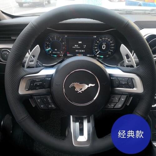 For Ford New Mustang DIY custom black suede leather car interior steering wheel cover