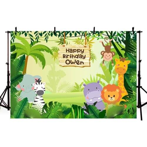 Jungle Safari Party Photo Background Animals Forest Photography Backdrop Baby Happy Birthday Theme Party Banner Decoration