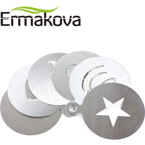ERMAKOVA 6 Pcs/Set Stainless Steel Coffee Stencil Coffee Maker Latte Art Mould Template Chocolate Cappuccino BaristaTool