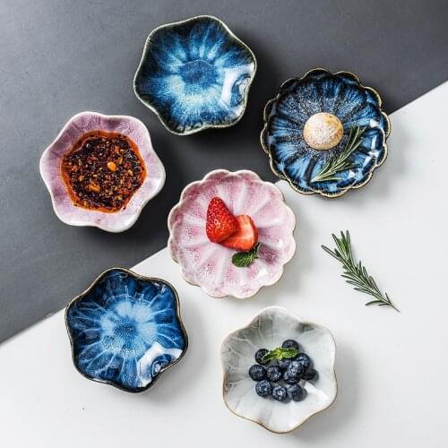 European Flower Dish Ceramics Plate Flavor Small Dish Seasoning Dish Food Plate Ceramics Tableware White Blue Saucer Dish