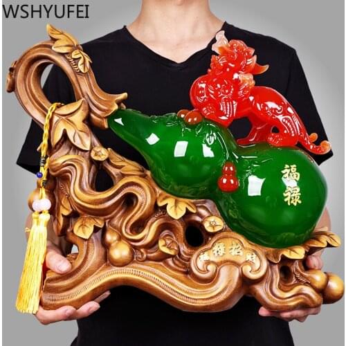 Chinese Style Fengshui Lucky Gourd Resin Ornaments Crafts Home Study Desk Wine Cabinet Statue Christmas Gifts Birthday Present