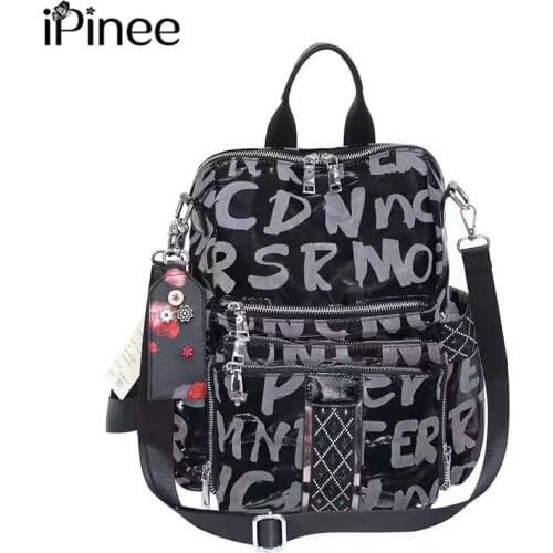IPinee Women Nylon Letter Backpacks Girls School Bags Ladies Soft Preppy Style Female Fashion Travel Bags
