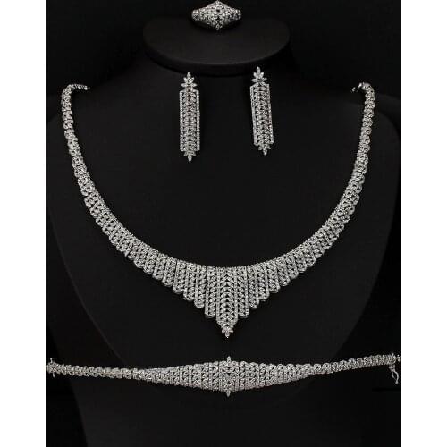 TIRIM 4PCS Luxury Full Cubic Zirconia Bridal Jewelry Sets For Women Wedding Necklace Earring Bracelet Ring Anniversary Party Set