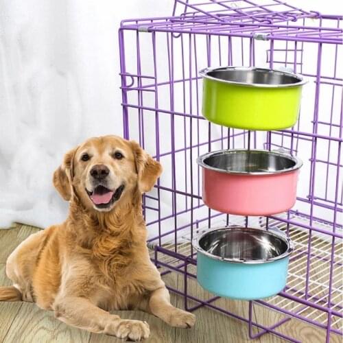 Pet Bowl Stainless Steel Material Water Food Feeder Feeding Hanging Cage Square Bowls Supplies Dog Cat Crate Cage
