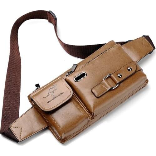 Fashion Travel Shoulder Chest Pack for Male Brand PU Leather Mens Waist Bag 2021 Fanny Pack Men Belt Bags Cigarette Phone Pouch