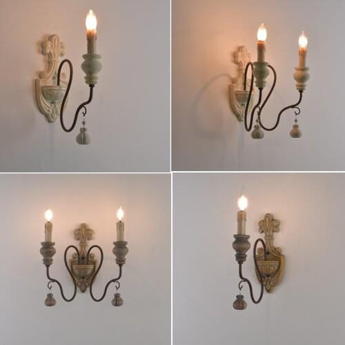 2 Lights American Country Retro Wall lamp living room Creative Mediterranean European style Iron corridor bedroom bedside Lamp