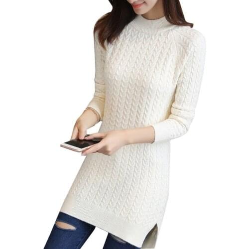 Autumn Winter Women Sweater Pullover New Solid color Mid Long Knitted Sweater Bottoming Shirt Slim Large Size Female Tops AH125