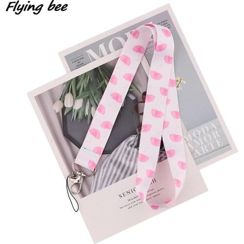 Flyingbee Pink Umbrella Neck Strap Lanyard ID Badge Card Holder Keychain Phone Gym Strap Webbing Necklace Women Girl Gift X2014