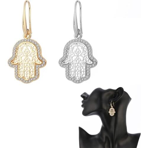 Hand Fatima Hamsa Dangle Earring Hollow Pendant Gold Crystal Vintage Drop Brincos For Women Creative Gifts 2019 New Boho fashion