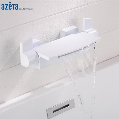 Azeta Bathroom Waterfall Bathtub Faucet White Brass Bath Tub Mixer Tap Wall Mounted Double Handle Bathtub Faucets Shower MK6422W