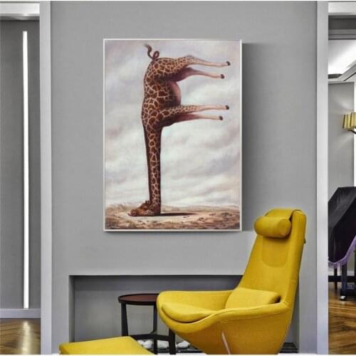African Animal Giraffe Ramble On Savannah Modern Funny Poster Painting On Canvas Wall Art Picture For Living Room Decoration