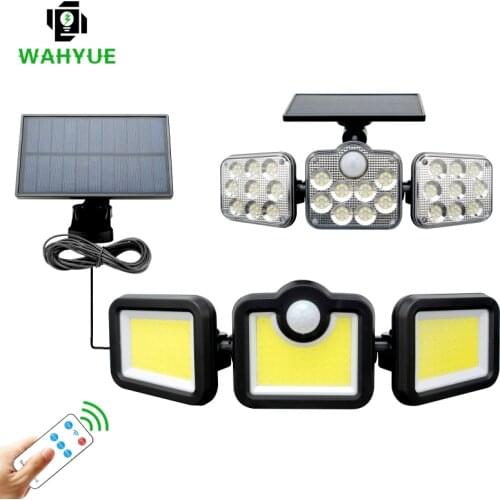 LED Solar Lights Outdoor 3 Head Motion Sensor Patio Lights IP65 Waterproof 3 Modes with Remote Control Wall Lamp Garden Light