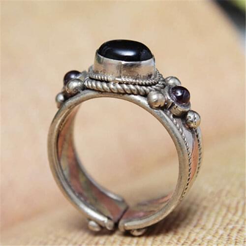 Tibetan Rings Rose Copper Inlaid Multi Natural Stone Beads Open Rings From Nepal Vintage Jewel R145