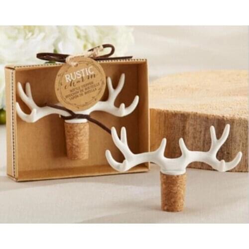 Antler Shape Bottle Stopper Unique Rustic Trinket Wedding Party Favor 100pcs / lot Novelty